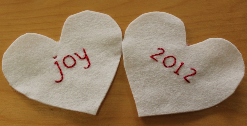 Embroidered words for the ornaments.