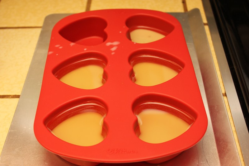Lotion bars starting to cool in the silicon mold.