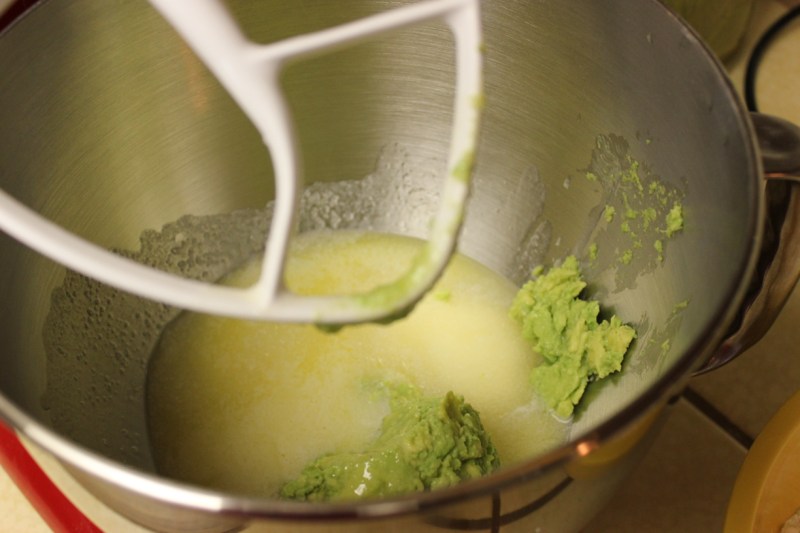 Getting ready to beat the butter, sugar, and avocado.