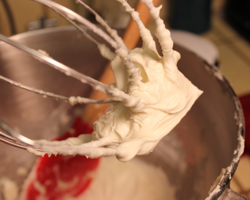 Frosting in the mixer.