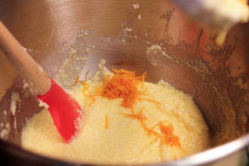 Batter after mixing in the eggs, and adding the zest.