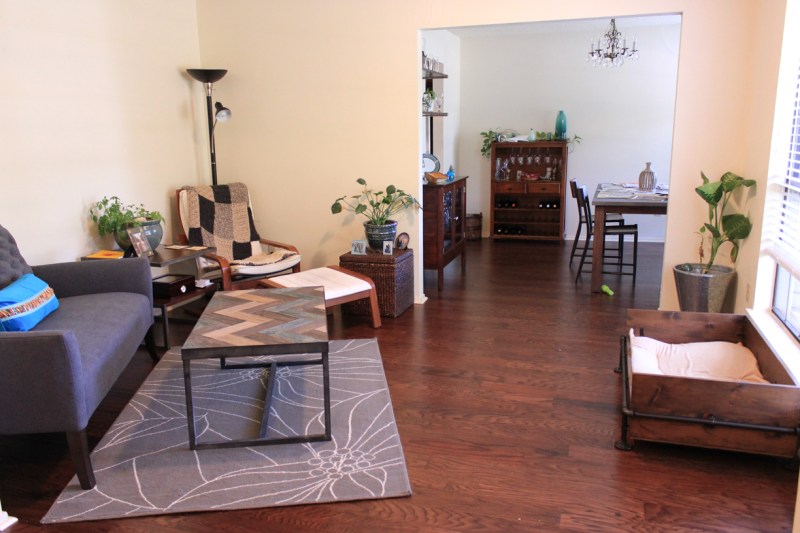 A view from the foyer into the sitting and dining room.