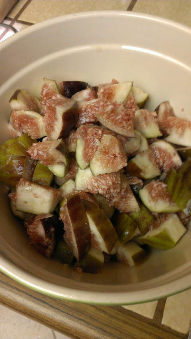 Chopped figs in a bowl.